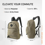 HEAD Vibe Backpack | 20 Litres | Army Green | Casual, Trendy Bag