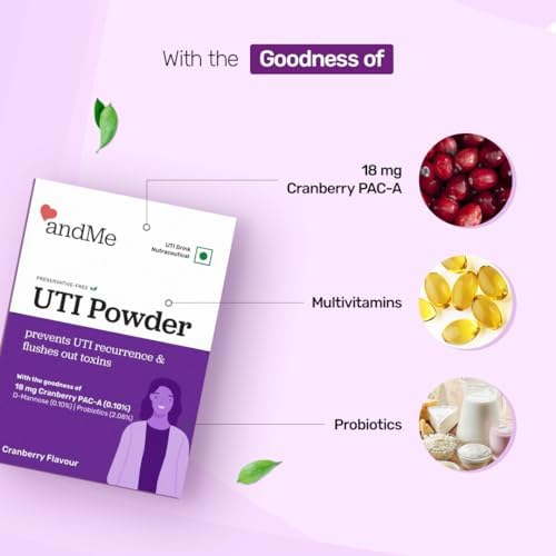 & ME Cranberry Juice for UTI treatment formulated with 18mg of PAC-A and Ayurvedic herbs, 200ml in each bottle(Pack of 8), & UTI Powder 7 sachets 87.5gm