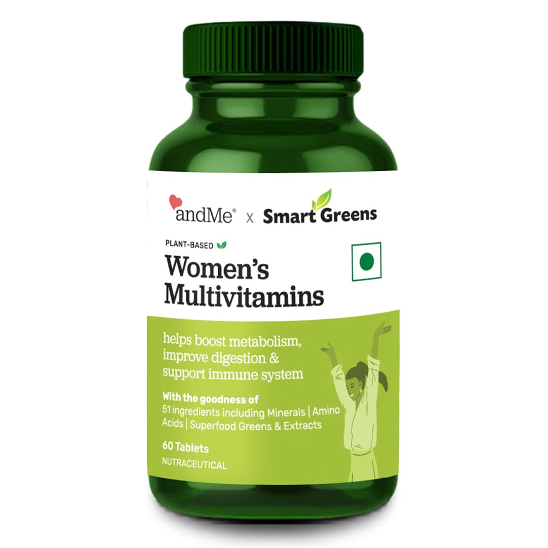 andMe Women's Multivitamin with Whole Food Extracts, Vegan with Zinc, Vitamin C, Vitamin B12, Vitamin D, and Multiminerals for Healthy Hair, Skin, Bones and Energy- 60 Capsules