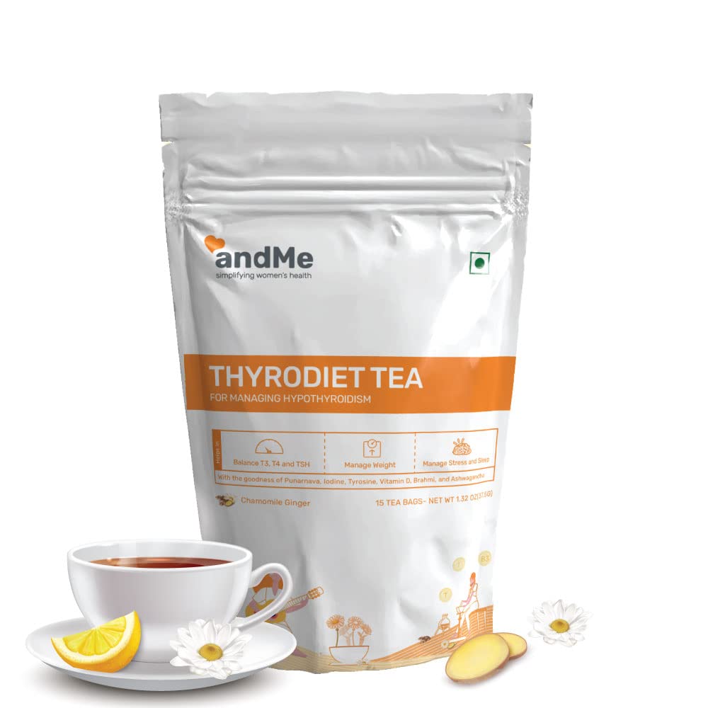 andMe Thyroid Tea for Hypothyroidism- Restore healthy T3, T4 levels, Manages Weight, stress and sleep, Green Tea and Multivitamins (Pack of 15 Tea Bags)