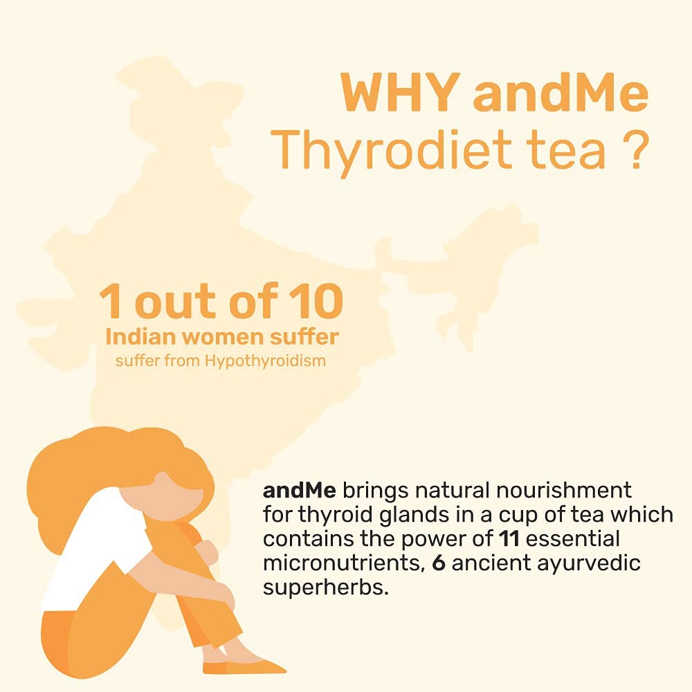 andMe Thyroid Tea for Hypothyroidism- Restore healthy T3, T4 levels, Manages Weight, stress and sleep, Green Tea and Multivitamins (Thyroid Tea, Pack of 2, 60 Tea Bags, 150 gms)