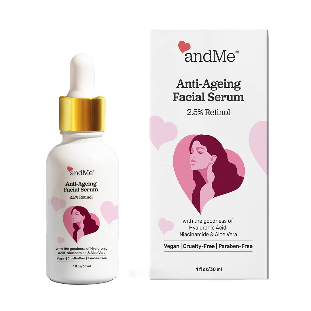 andMe 2.5% Retinol Anti Ageing Face Serum for Skin Care | Glowing Skin | With Hyaluronic Acid, Niacinamide & Aloe Vera | Dermatologically Tested | Paraben-free & Vegan | For All Skin Types| 30 ML