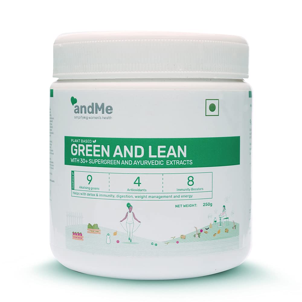 andMe Green & Lean Supergreen Powder for Detox, Digestion, Weight Management with Immunity Herbs like Spirulina, Moringa, Amla, Triphala, Ashwagandha, Carrot powder - 250 g