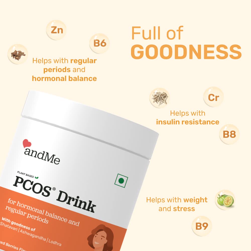 & ME PCOS Supplement | PCOD Drink for PCOS Treatment & Cure|Supplement for Hormonal Balance & Regular Periods with Ayurvedic Herbs etc(Shatavari, Lodhra, Vitamin B12) (40 servings, Pack of 1 - 250gm)