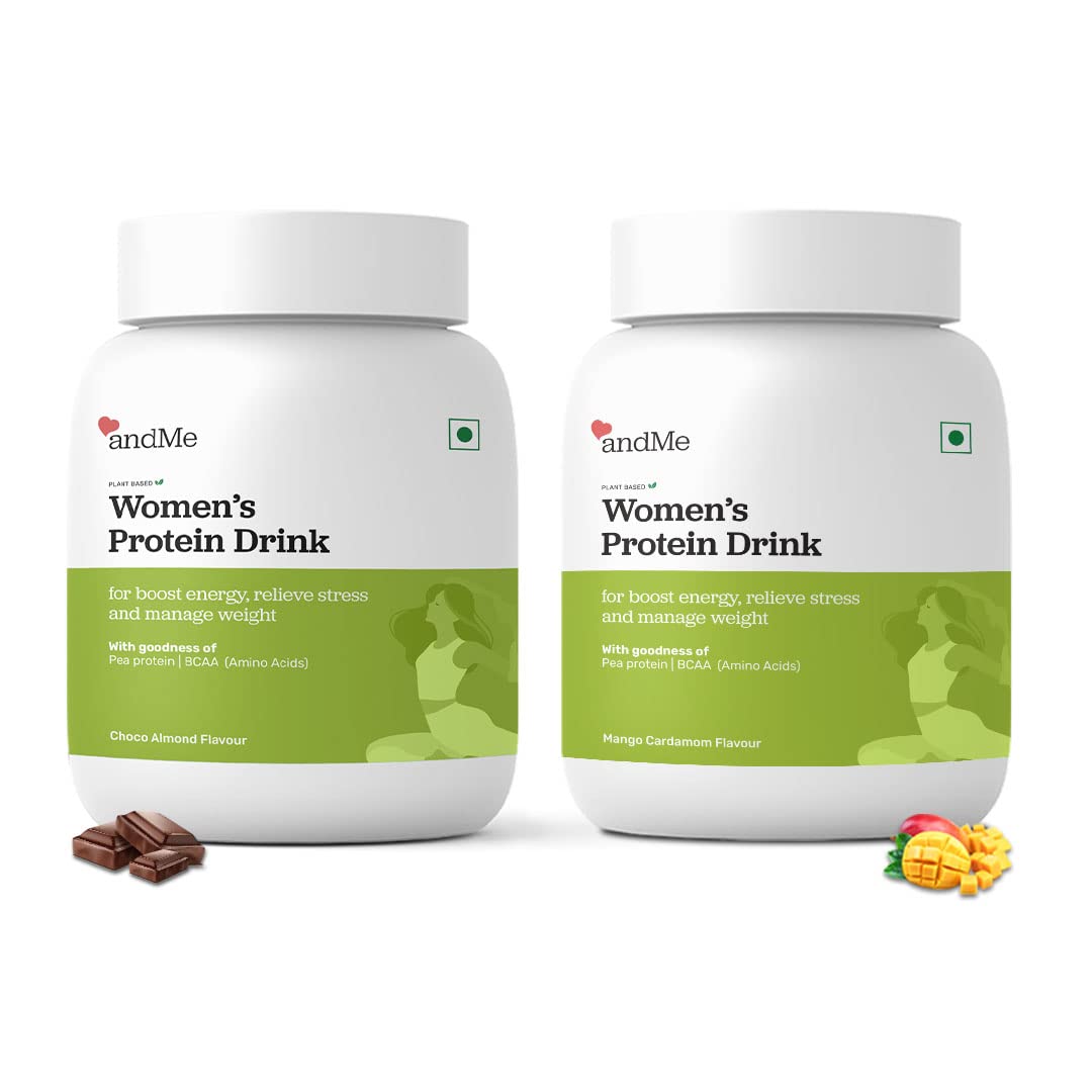 andMe Women's Protein Combo Plant Based For Weight Management, Hormonal Balance, Metabolism, Skin & Hair, Whey Free(Mango+Chocolate, 500gms each, Pack of 2)