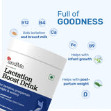 andMe Lactation Supplement | Breast Milk Increasing Powder with DHA, Shatavari, Fenugreek - 40 servings Pack of 250 gm
