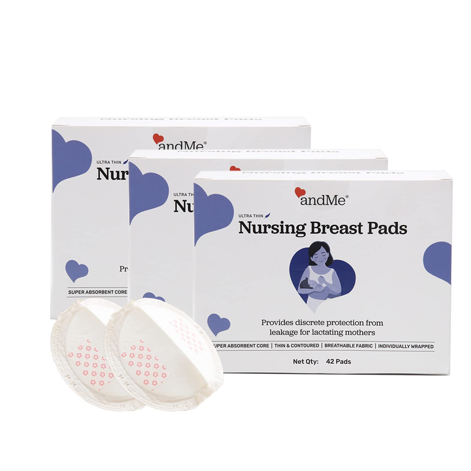 andMe Disposable Nursing Pads - Pack of 3 x 42 Pieces | Premium Ultra Thin Breathable Fabric | Soft Inner Lining for Enhanced Comfort | Super Absorbent | Waterproof with Overnight Leak Protection