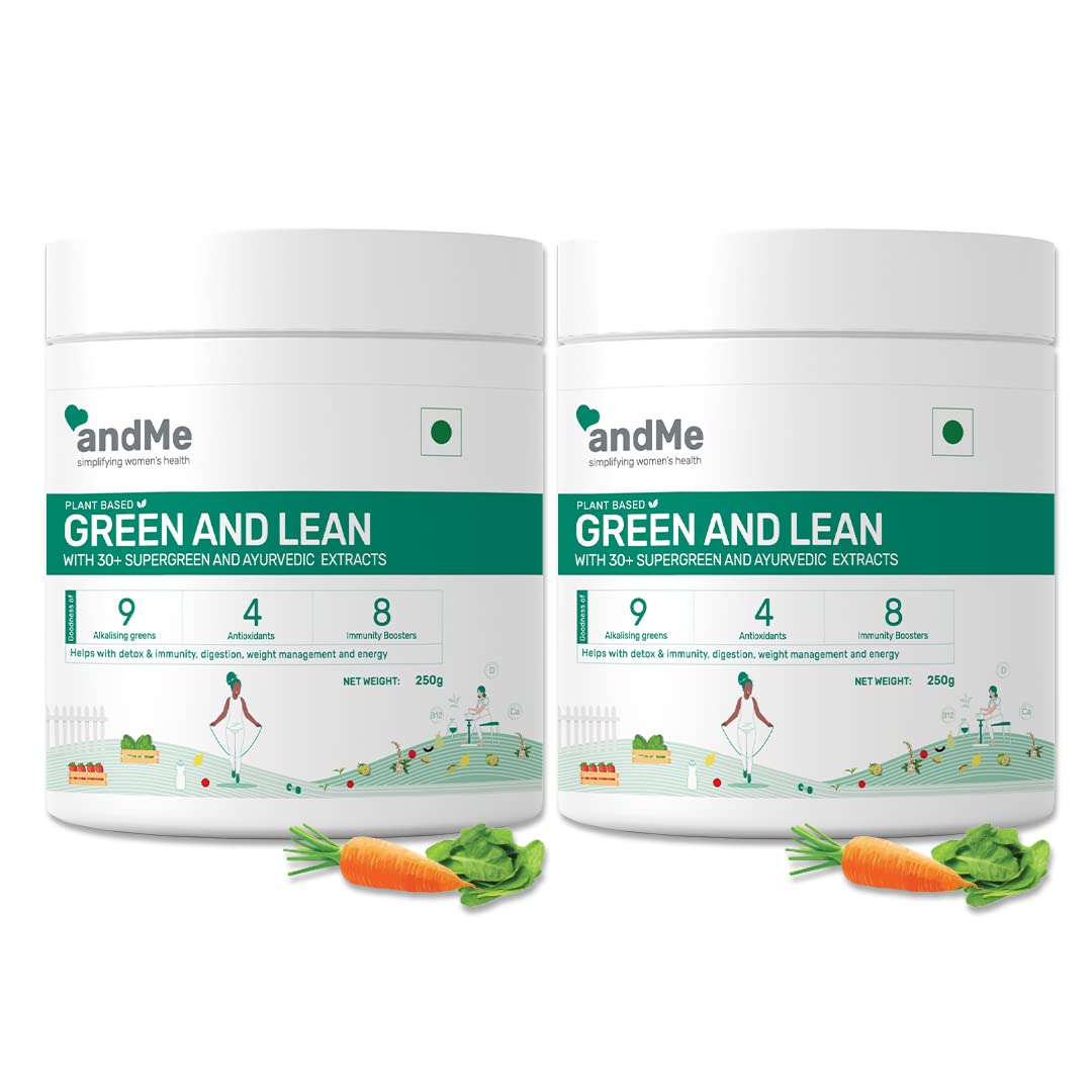 andMe Green & Lean Supergreen Powder for Detox, Digestion, Weight Management with Immunity Herbs like Spirulina, Moringa, Amla, Triphala, Ashwagandha, Carrot powder - Pack of 2, 500 g