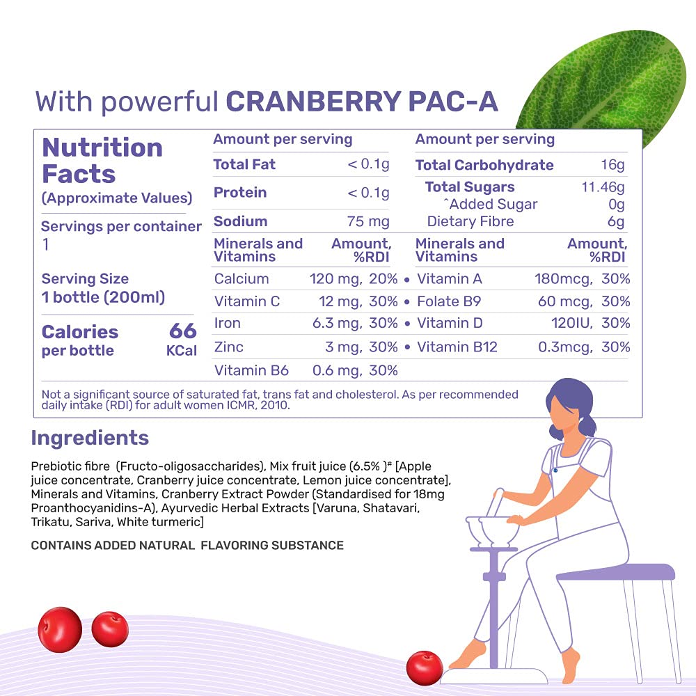 andMe Sugar Free Cranberry Juice for UTI, With Cranberry extract and 24 powerful ingredients to manage UTI naturally, No added Sugar, UTI 200ml in each pack(Pack of 24)